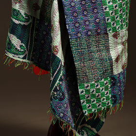 Multicolor - Bengal Hand Embroidery Patchwork Reversible Silk Kantha Dupatta 84