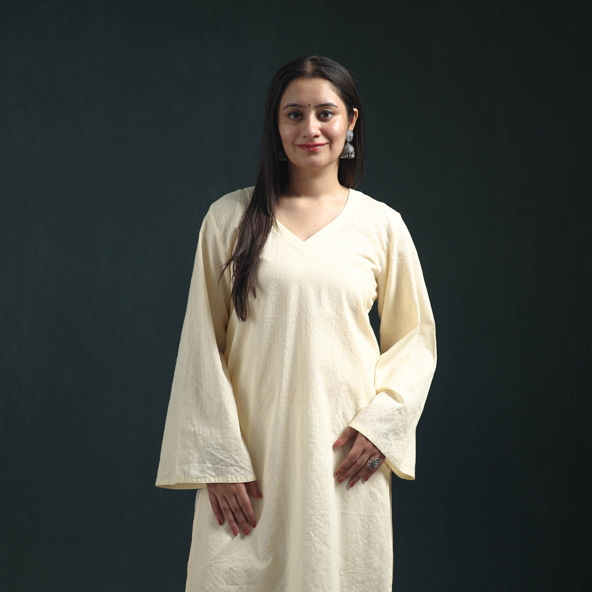 Plain Running Stitch Cotton Straight Long Kurta for women 11
