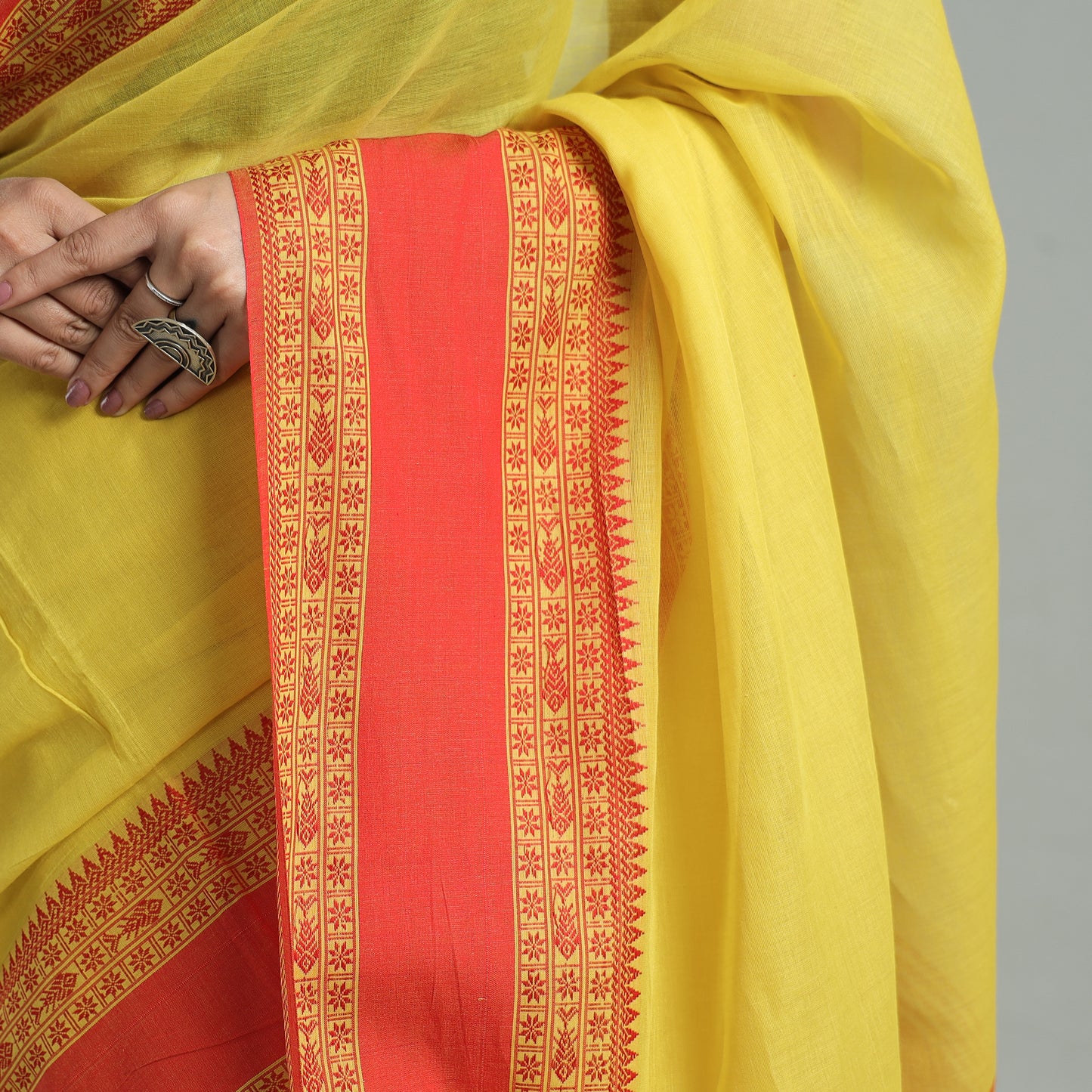Yellow - Bengal Woven Border Handloom Pure Cotton Saree 62