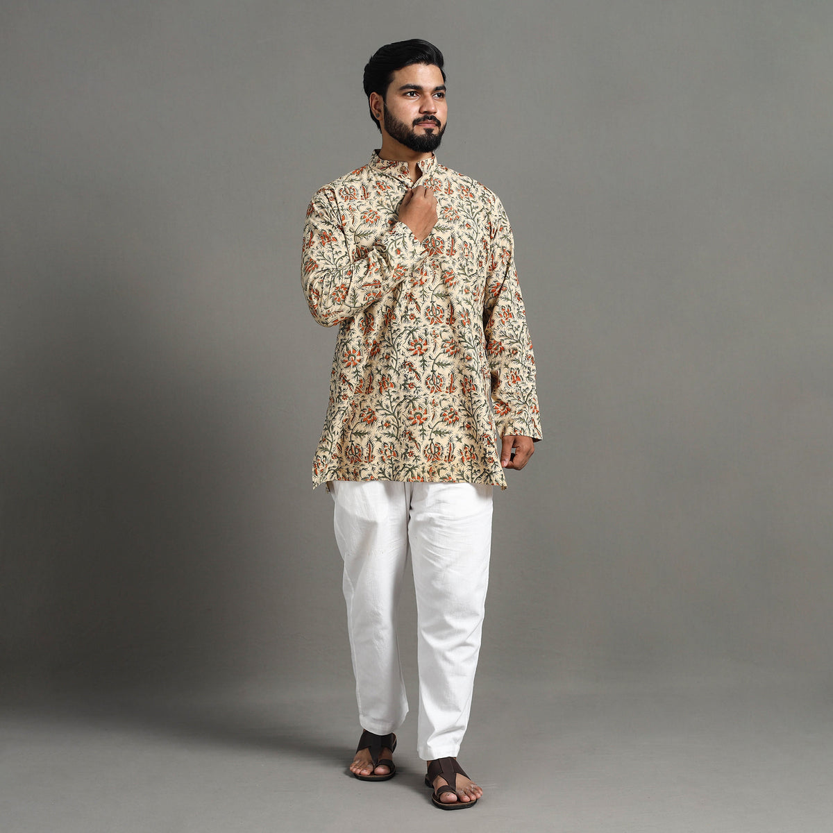 Kalamkari Block Printed Cotton Men Short Kurta 15