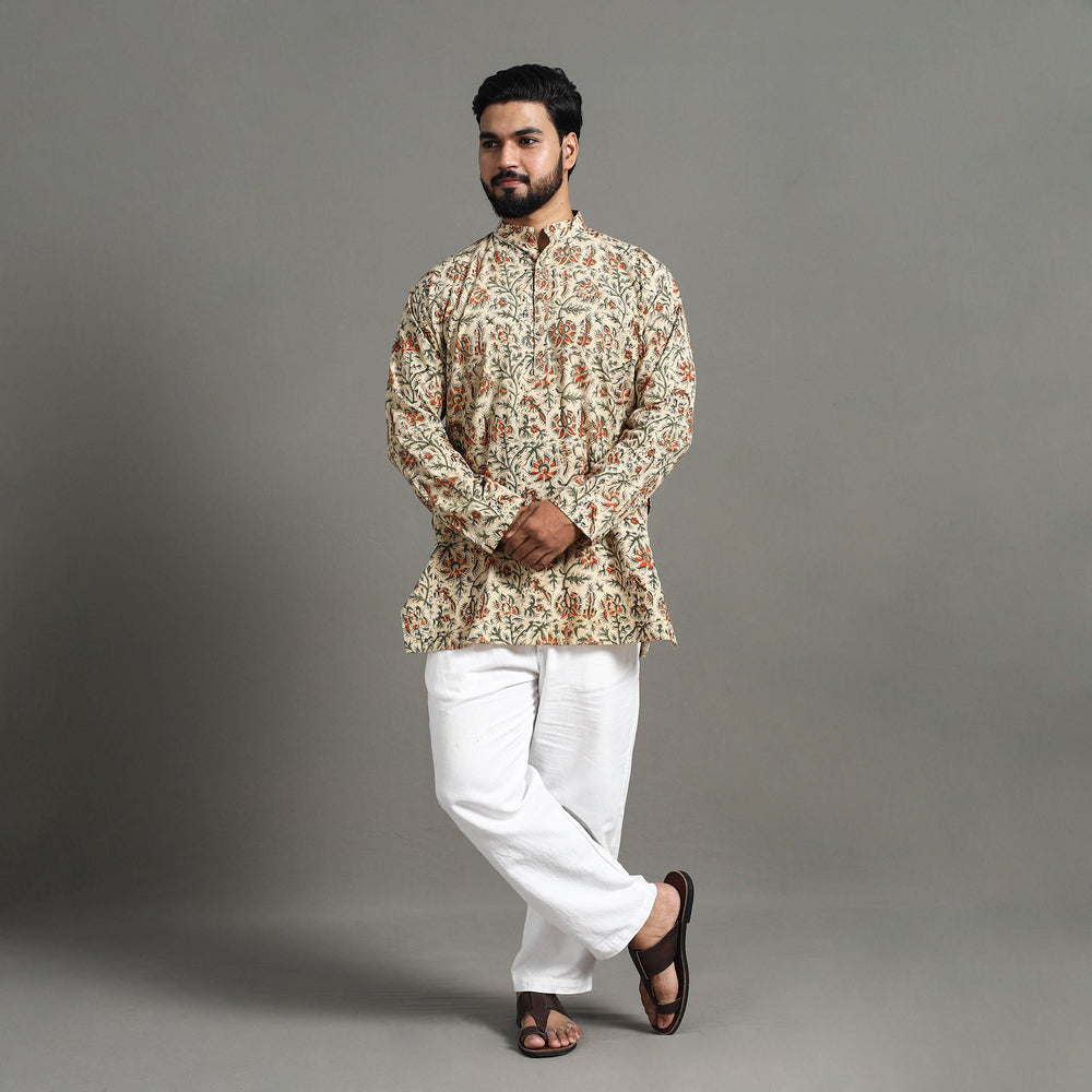 Kalamkari Block Printed Cotton Men Short Kurta 15