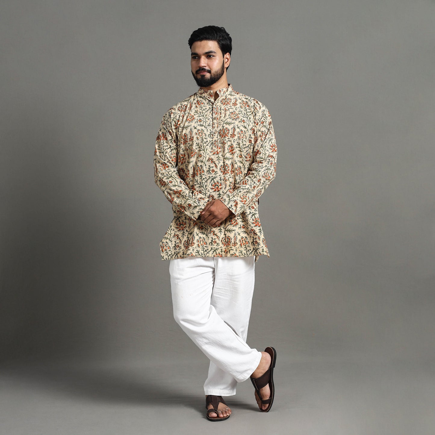 Kalamkari Block Printed Cotton Men Short Kurta 15