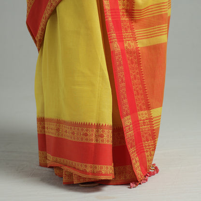 Yellow - Bengal Woven Border Handloom Pure Cotton Saree 62