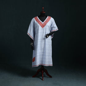 White - Kashmiri Kashida Hand Embroidered Cotton Kaftan (Medium) 31