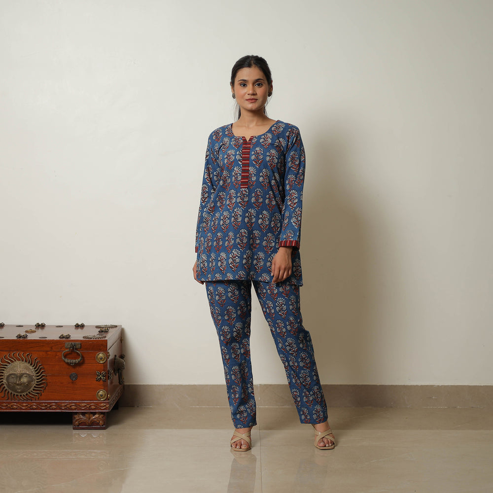 Blue - Block Printed Cotton Bagru Co-Ord Set 14