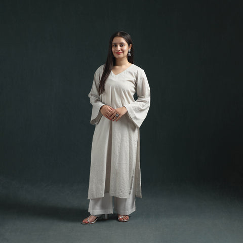 Plain Running Stitch Cotton Straight Long Kurta for women 07