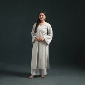 Plain Running Stitch Cotton Straight Long Kurta for women 07