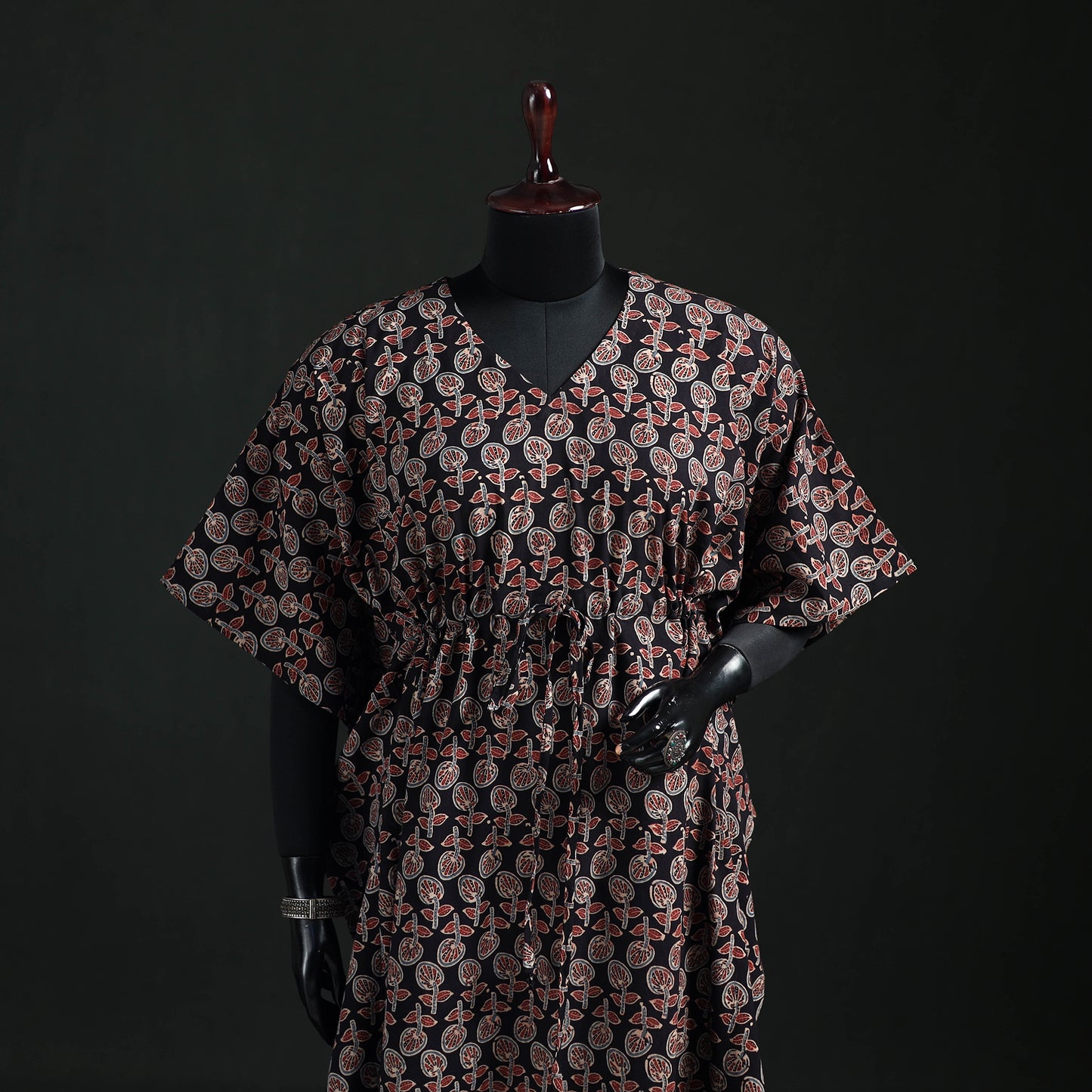 Ajrakh Hand Block Print Natural Dyed Cotton Kaftan (Long) 77