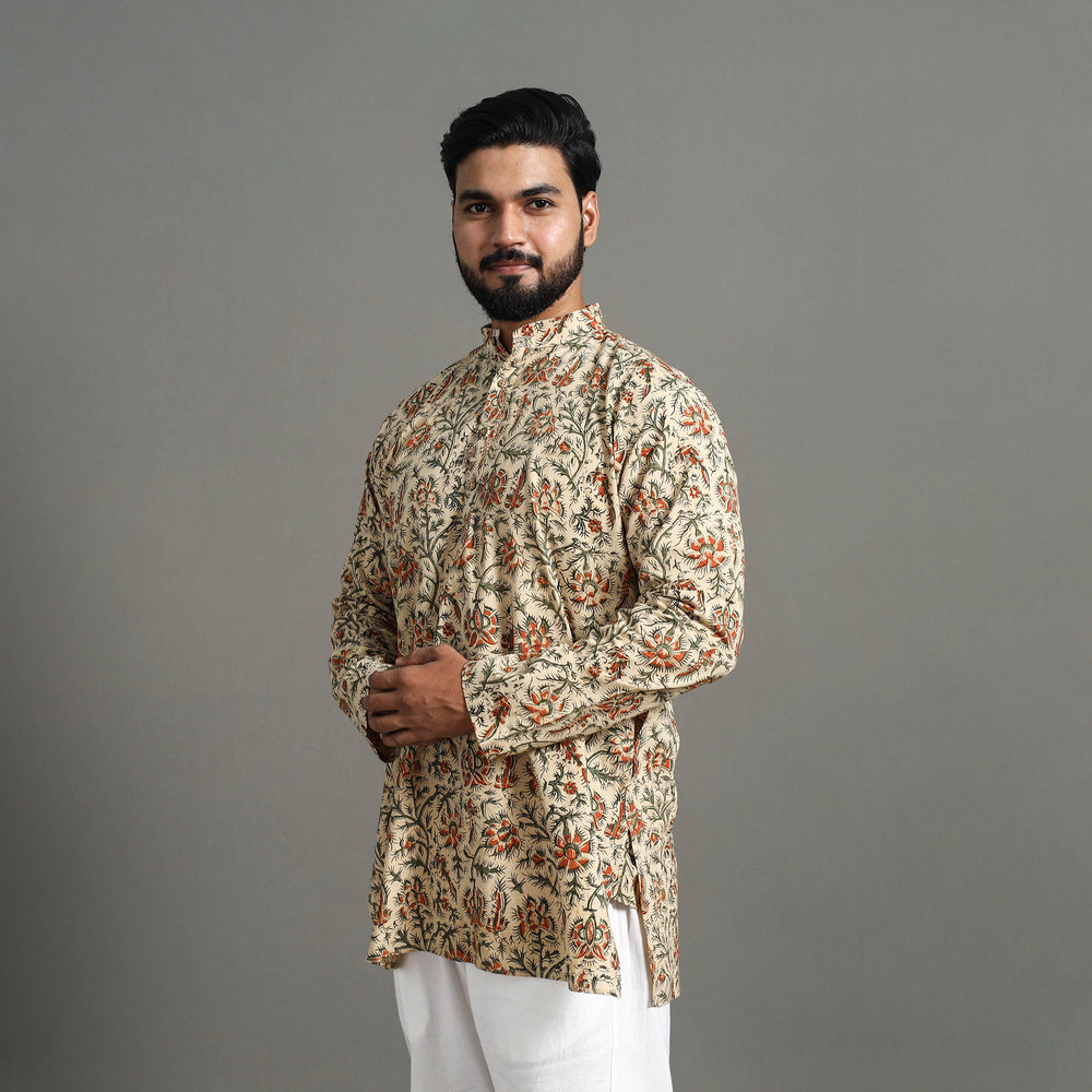 Kalamkari Block Printed Cotton Men Short Kurta 15