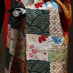 Multicolor - Bengal Hand Embroidery Patchwork Reversible Silk Kantha Dupatta 85