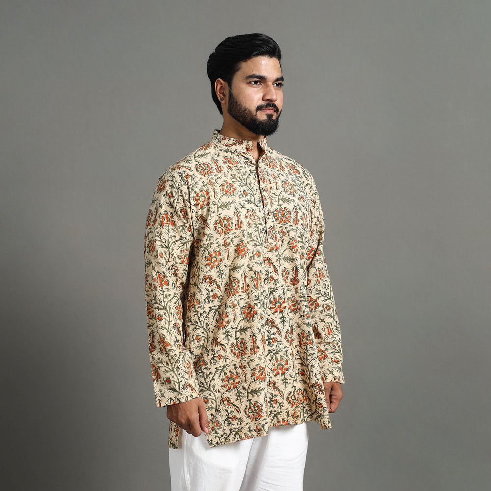 Kalamkari Block Printed Cotton Men Short Kurta 15