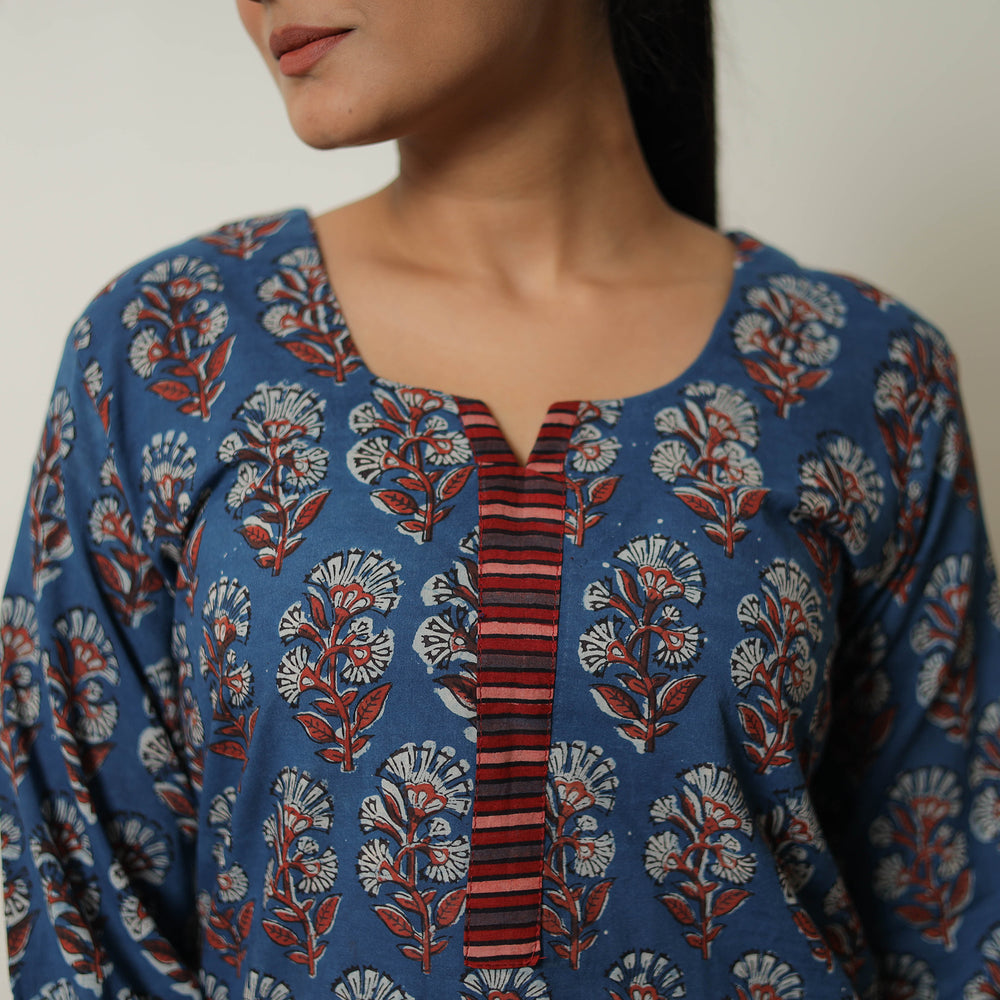 Blue - Block Printed Cotton Bagru Co-Ord Set 14