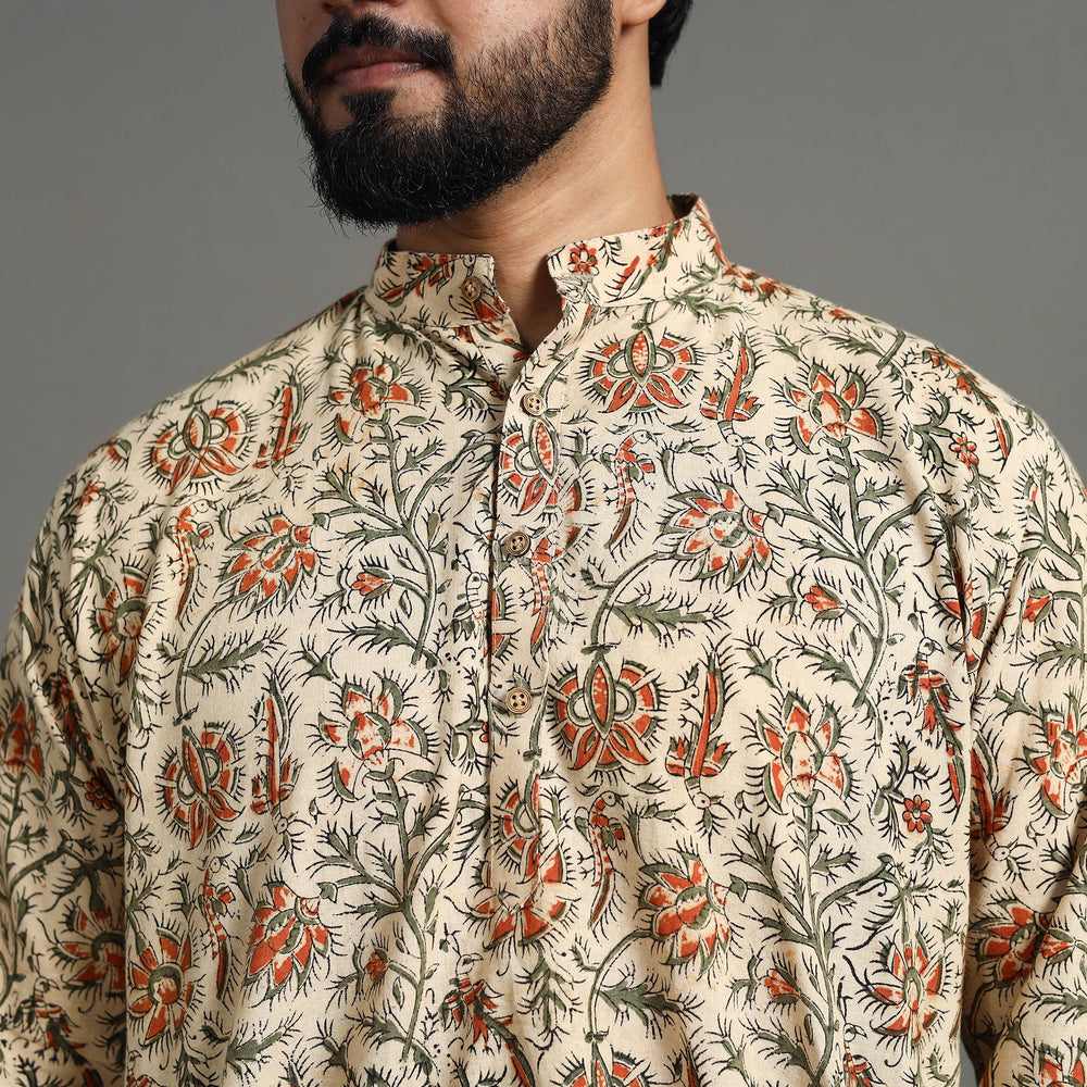 Kalamkari Block Printed Cotton Men Short Kurta 15