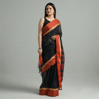 Black - Bengal Woven Border Handloom Pure Cotton Saree 63