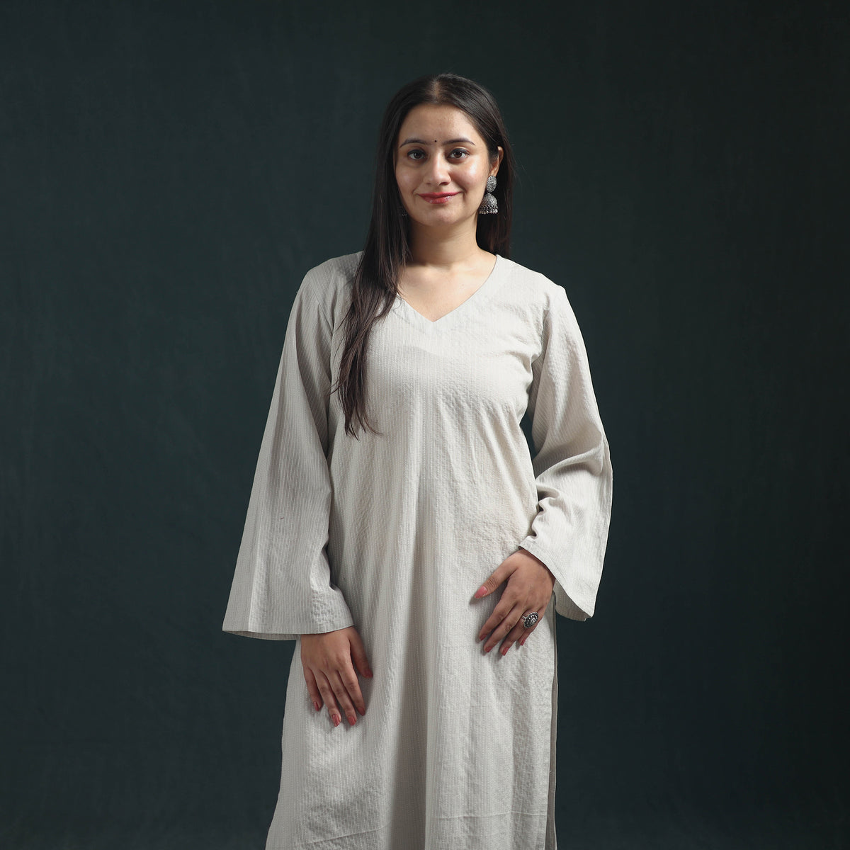 Plain Running Stitch Cotton Straight Long Kurta for women 07