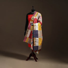 Multicolor - Bengal Hand Embroidery Patchwork Reversible Silk Kantha Dupatta 86