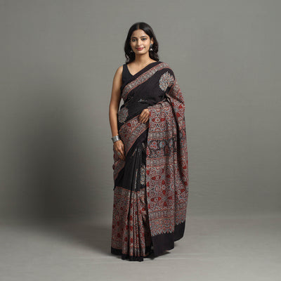 Ajrakh Block Printing Cotton Natural Dyed Saree