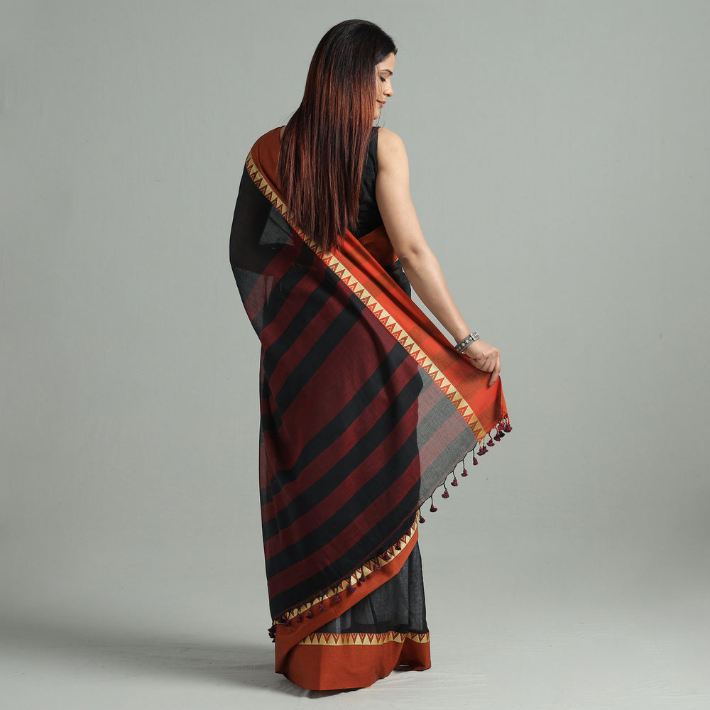 Black - Bengal Woven Border Handloom Pure Cotton Saree 63