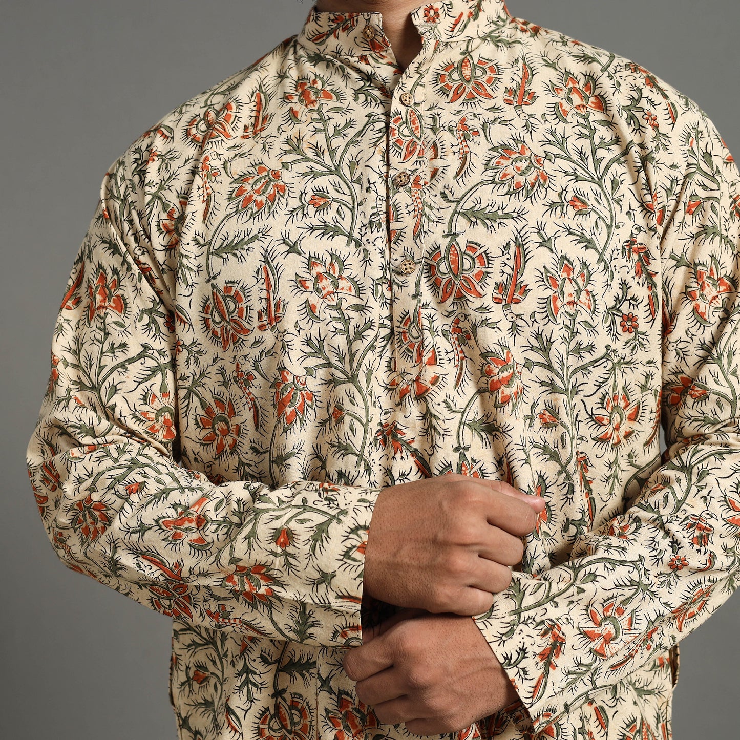 Kalamkari Block Printed Cotton Men Short Kurta 15