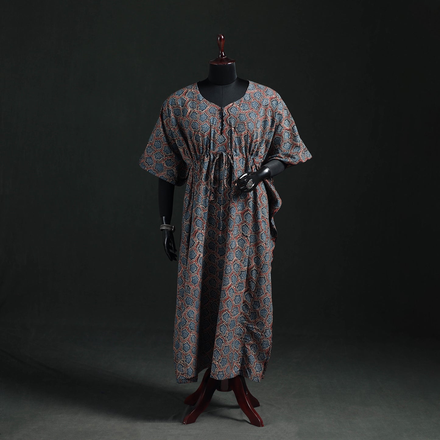 Ajrakh Hand Block Print Natural Dyed Cotton Kaftan (Long) 78