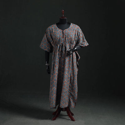 Ajrakh Hand Block Print Natural Dyed Cotton Kaftan (Long) 78