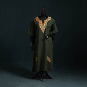 Green - Kashmiri Aari Hand Embroidered Cotton Kaftan (Long) 32