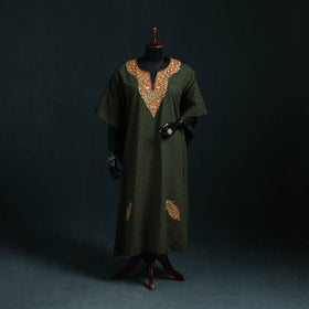 Green - Kashmiri Aari Hand Embroidered Cotton Kaftan (Long) 32