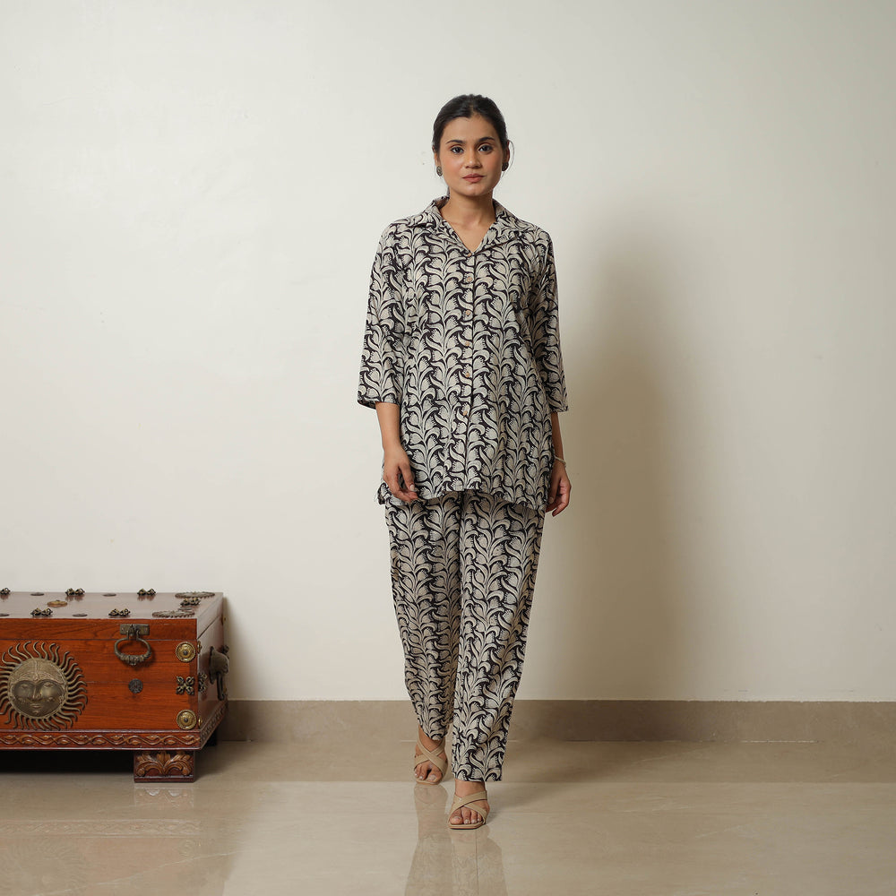 Grey - Block Printed Cotton Bagru Co-Ord Set 05