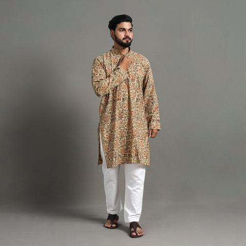 Kalamkari Block Printed Cotton Men Long Kurta 19