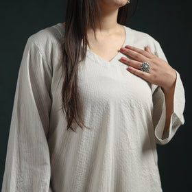 Plain Running Stitch Cotton Straight Long Kurta for women 07