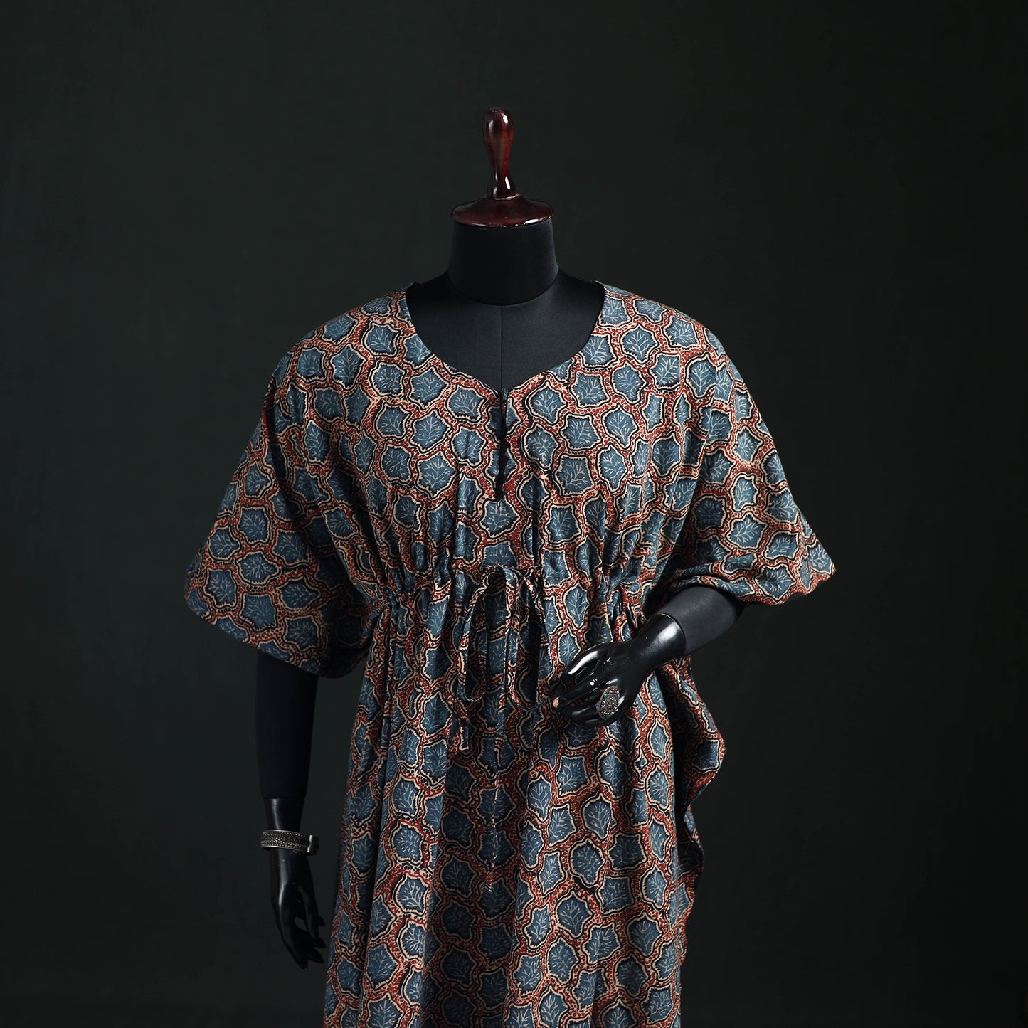 Ajrakh Hand Block Print Natural Dyed Cotton Kaftan (Long) 78