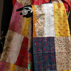 Multicolor - Bengal Hand Embroidery Patchwork Reversible Silk Kantha Dupatta 86