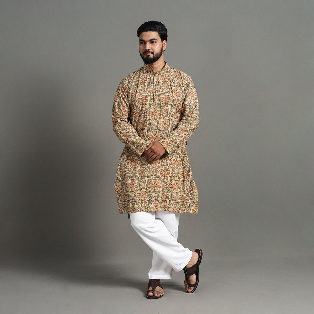 Kalamkari Block Printed Cotton Men Long Kurta 19