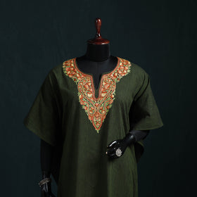 Green - Kashmiri Aari Hand Embroidered Cotton Kaftan (Long) 32