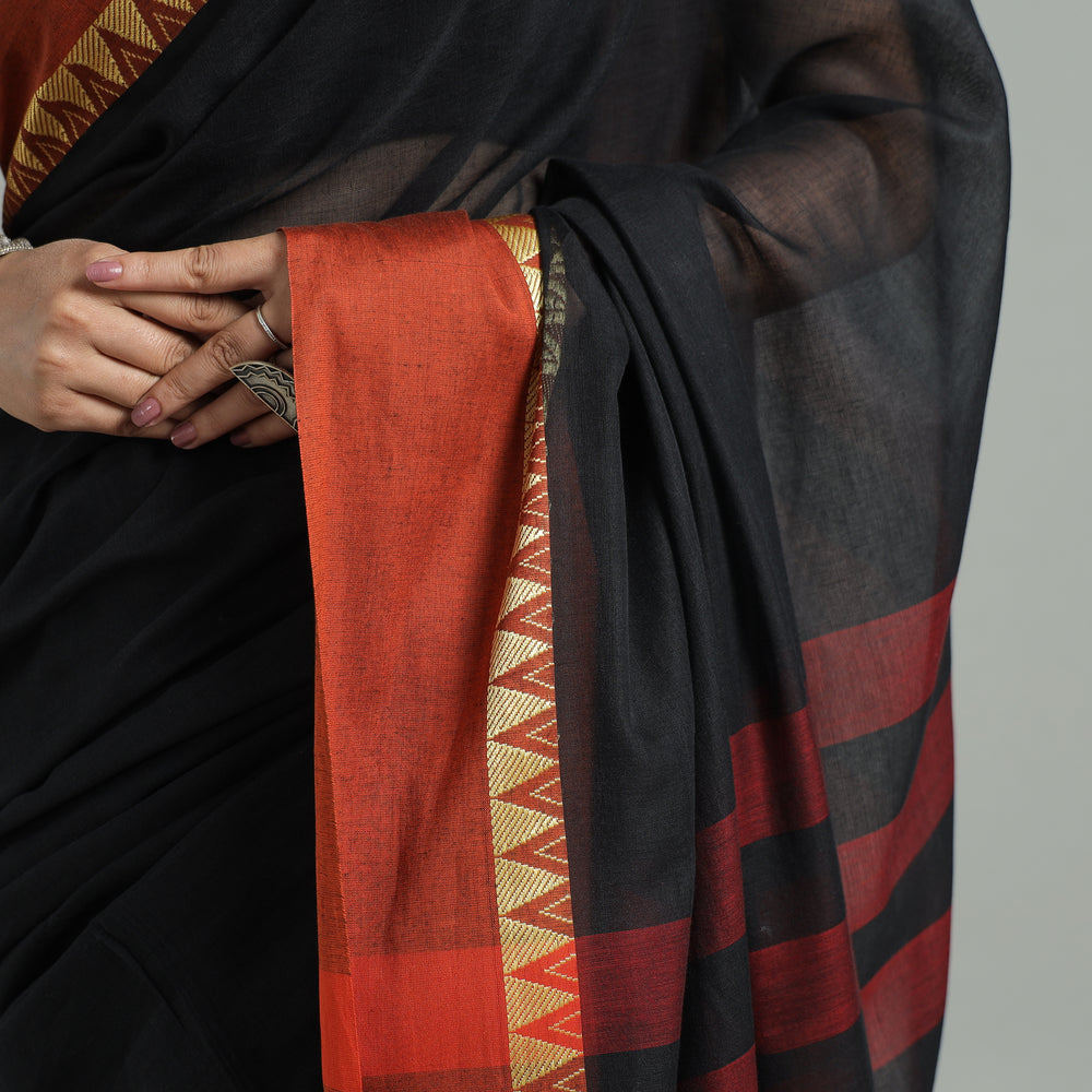 Black - Bengal Woven Border Handloom Pure Cotton Saree 63