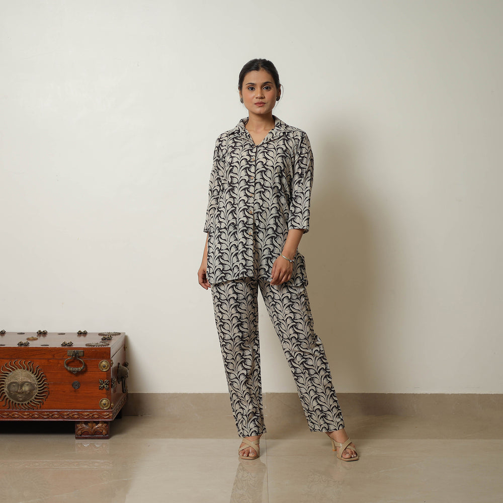 Grey - Block Printed Cotton Bagru Co-Ord Set 05