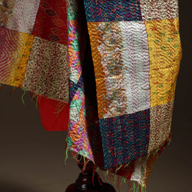Multicolor - Bengal Hand Embroidery Patchwork Reversible Silk Kantha Dupatta 86