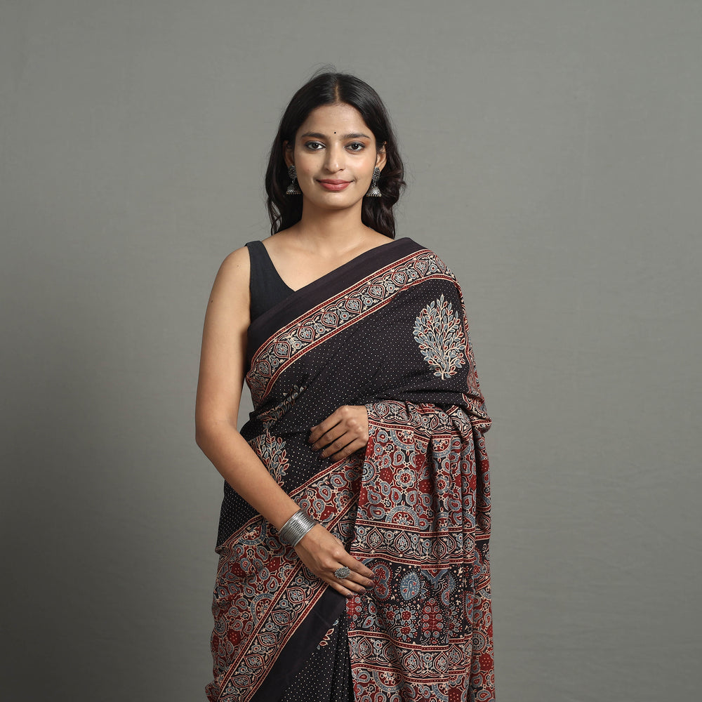 Ajrakh Block Printing Cotton Natural Dyed Saree