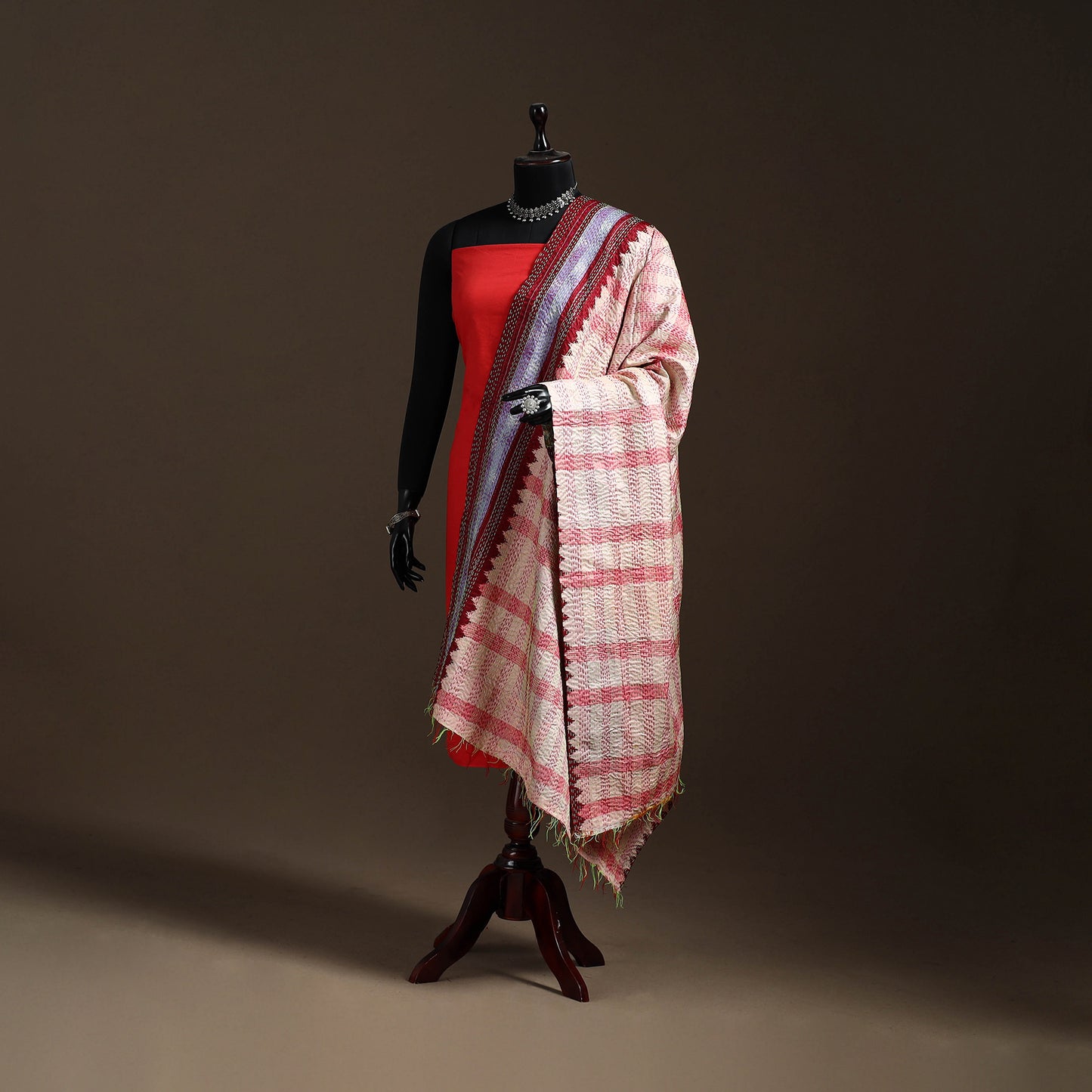 Multicolor - Bengal Hand Embroidery Patchwork Reversible Silk Kantha Dupatta 86