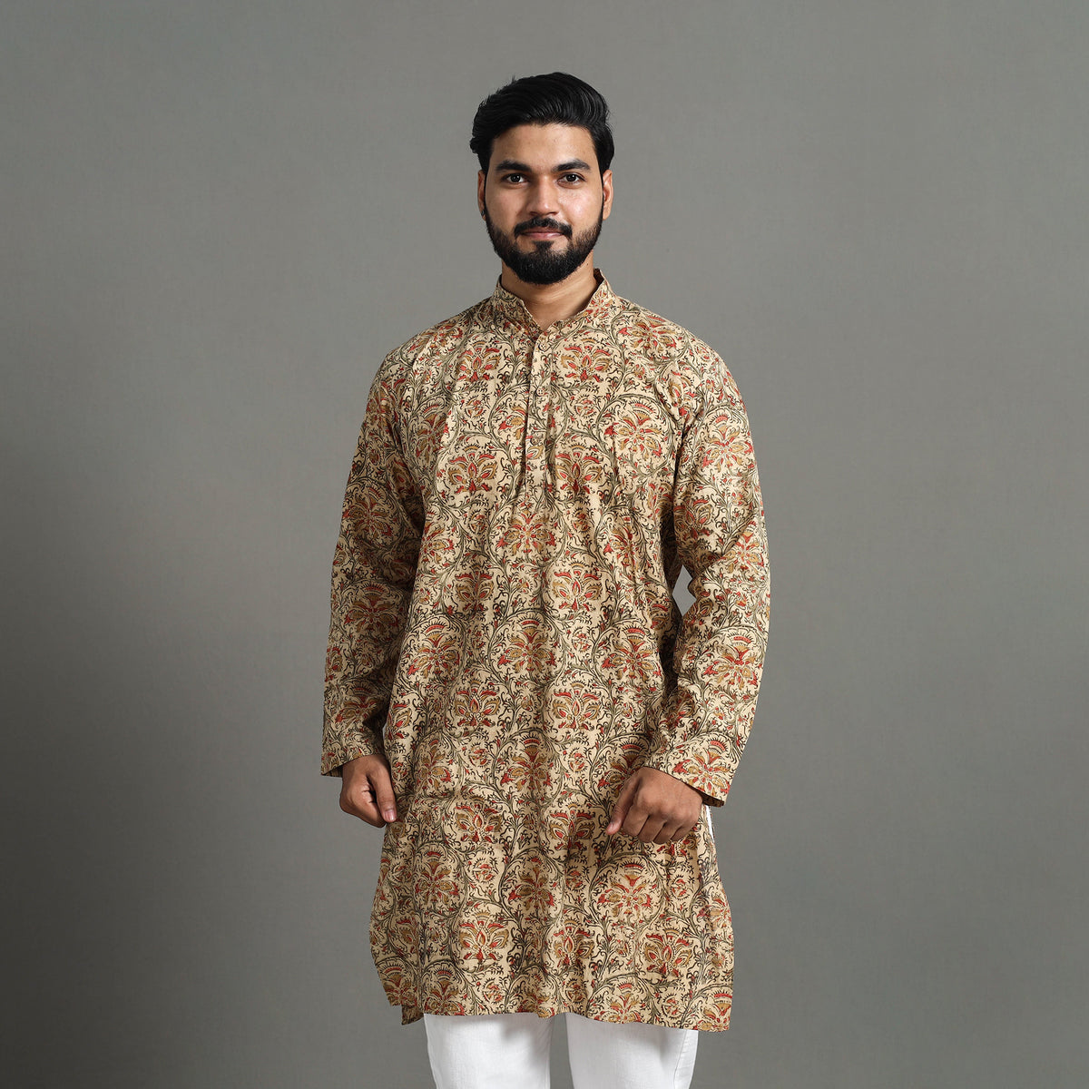 Kalamkari Block Printed Cotton Men Long Kurta 19