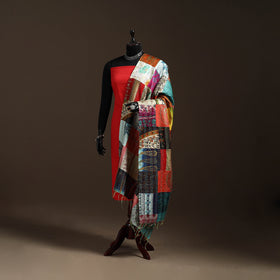 Multicolor - Bengal Hand Embroidery Patchwork Reversible Silk Kantha Dupatta 87