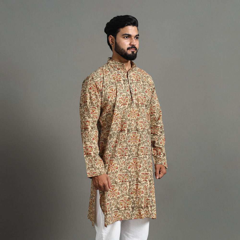 Kalamkari Block Printed Cotton Men Long Kurta 19