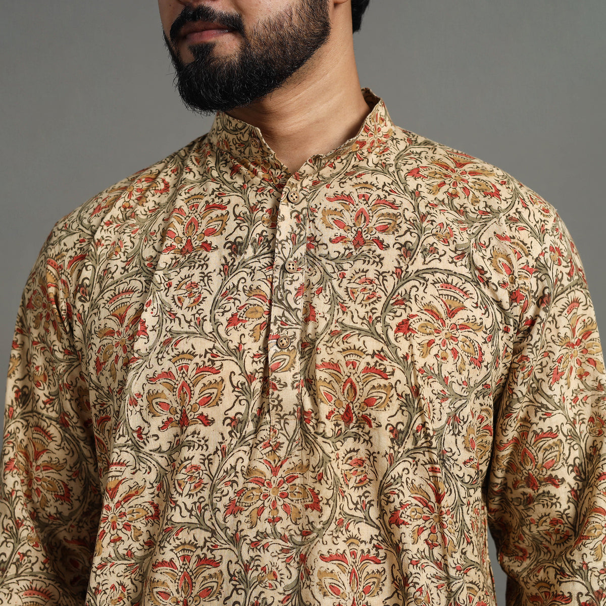 Kalamkari Block Printed Cotton Men Long Kurta 19