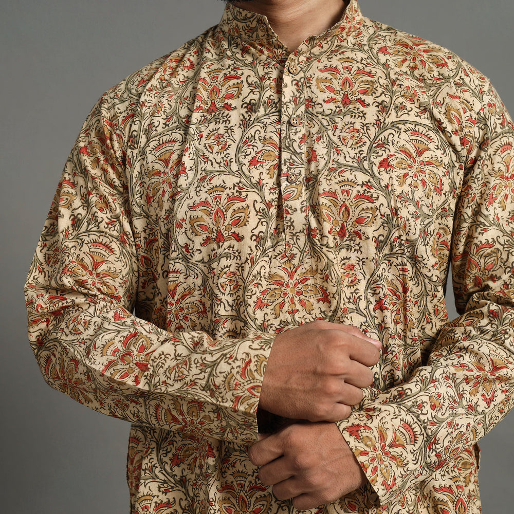 Kalamkari Block Printed Cotton Men Long Kurta 19