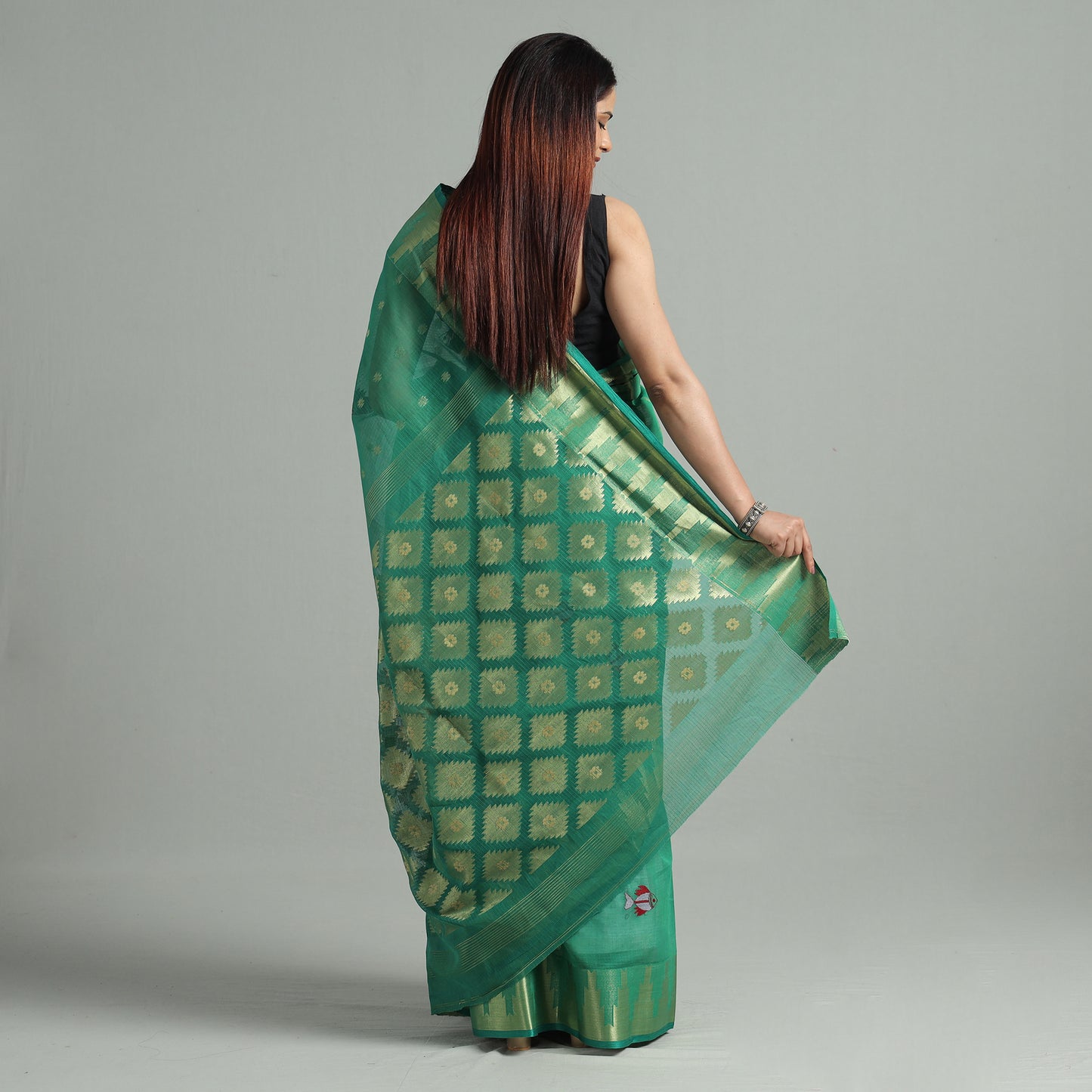 Green - Bengal Pure Cotton Zari Tant Handloom Saree 64
