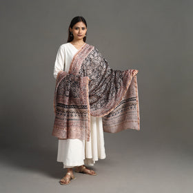  Pedana Block Print Chanderi Silk Black Kalamkari Dupatta