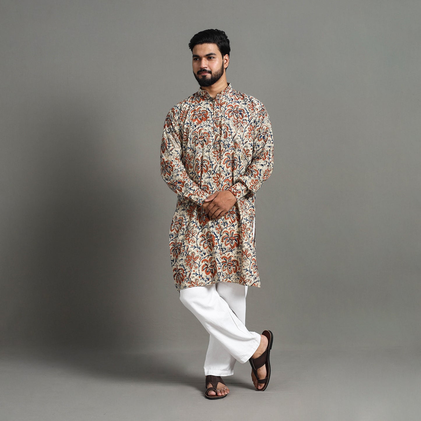 Kalamkari Block Printed Cotton Men Long Kurta 20