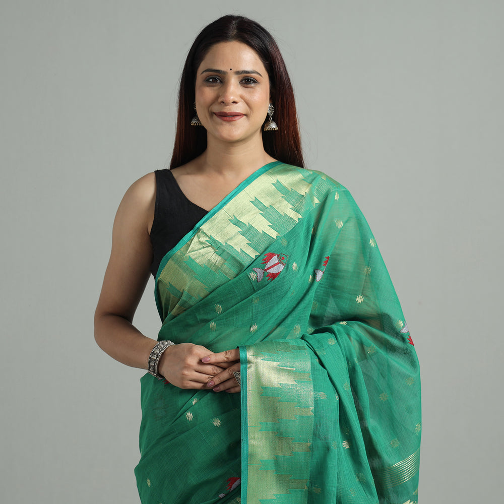 Green - Bengal Pure Cotton Zari Tant Handloom Saree 64