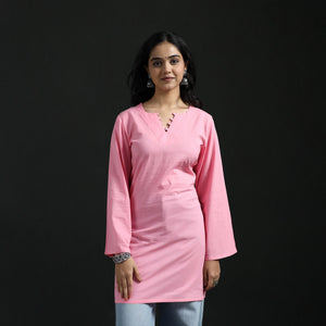Pink - Plain Cotton Short Kurta for Women 13