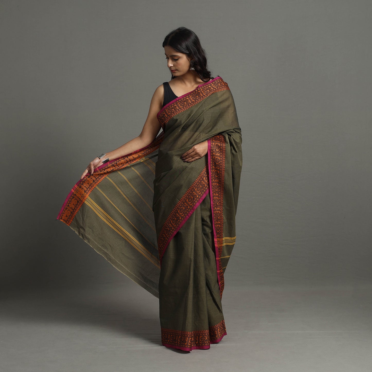 Traditional Kanchipuram Cotton Saree with Zari Border 78